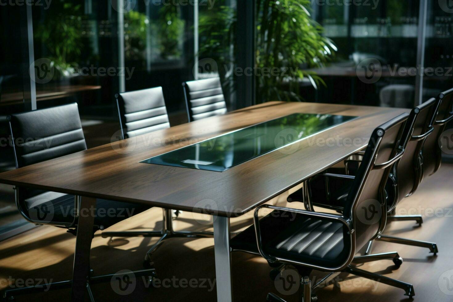 AI generated Modern conference room in office, ideal for business negotiations photo