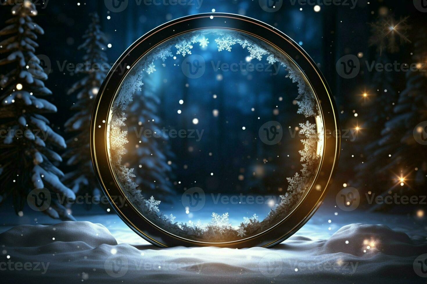 AI generated Elegantly designed 3D circle frame background perfect for Merry Christmas and Happy New Year AI Generated photo