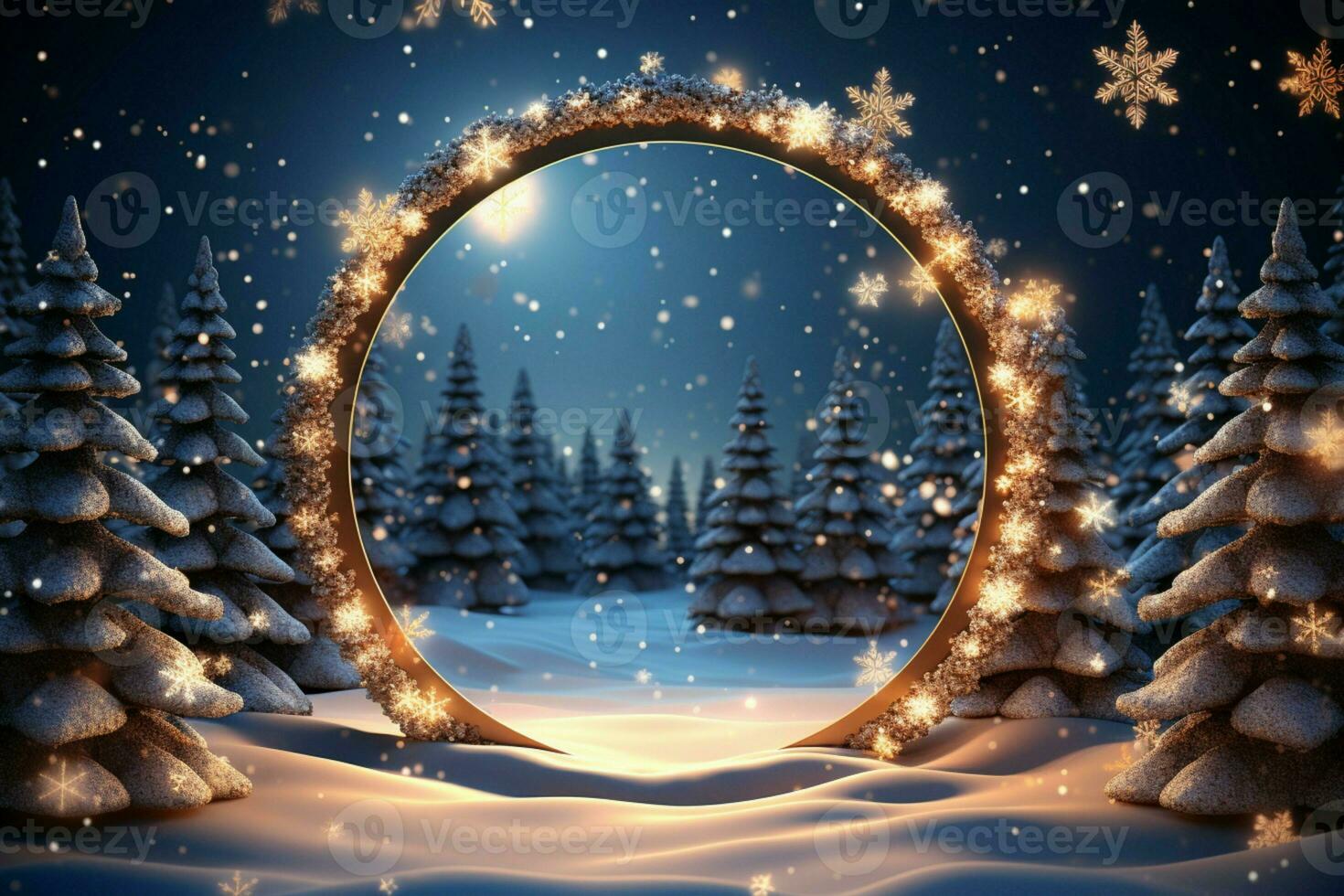 AI generated 3D circle frame a beautiful backdrop to celebrate Merry Christmas and Happy New Year AI Generated photo