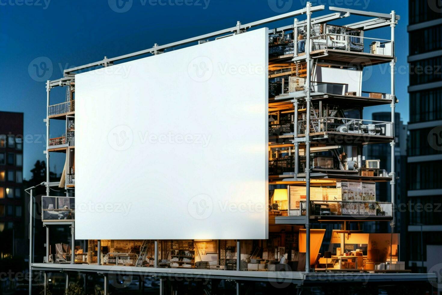 AI generated Project planning perfection Scaffold and building mock up in a construction setting AI Generated photo