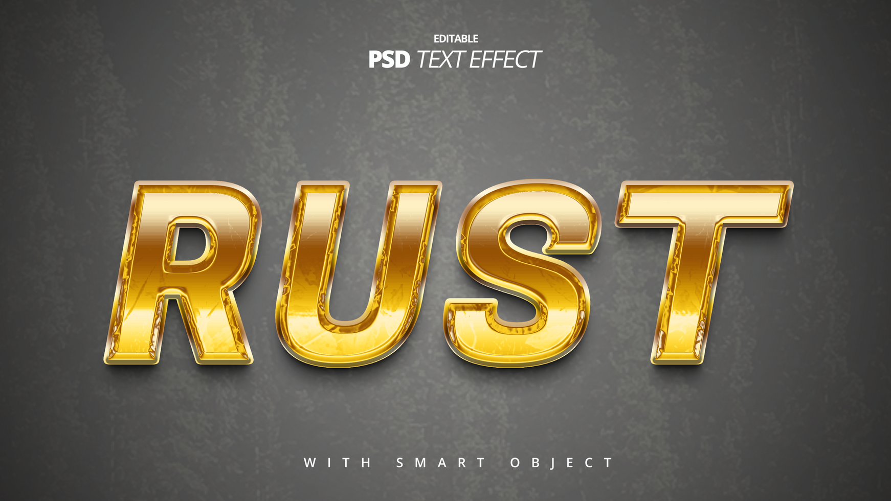 Golden 3d rust text effect template design psd