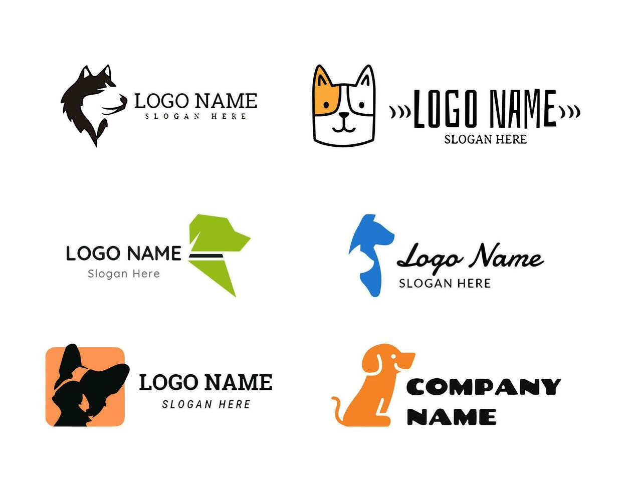 perro logo vector colocar. mascota simpático logo. animal logotipo concepto. vector ilustración.