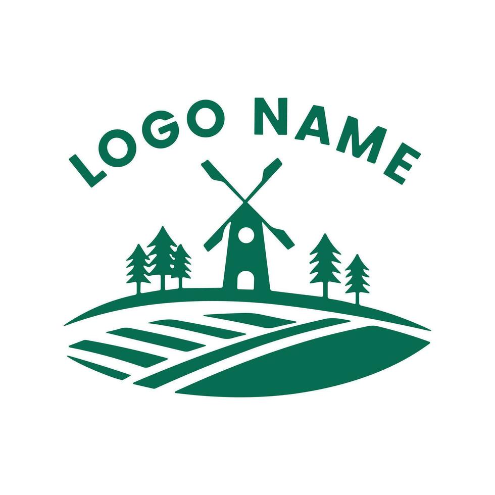 Farm logo. Template with farm landscape. Vector illustration.