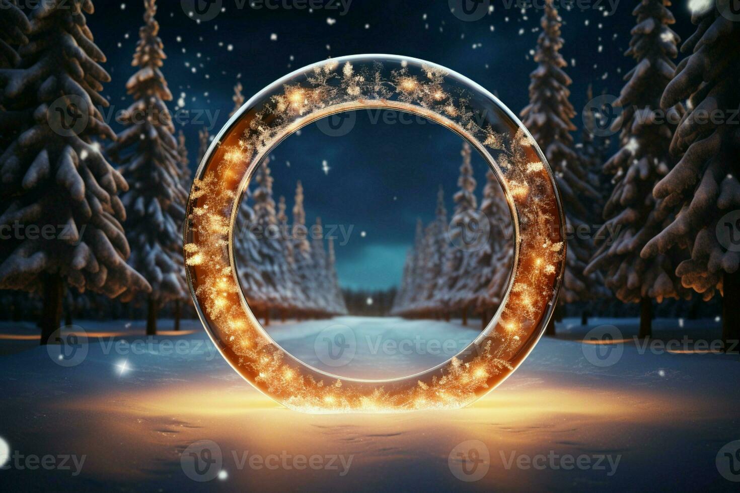 AI generated Elegantly designed 3D circle frame background perfect for Merry Christmas and Happy New Year AI Generated photo