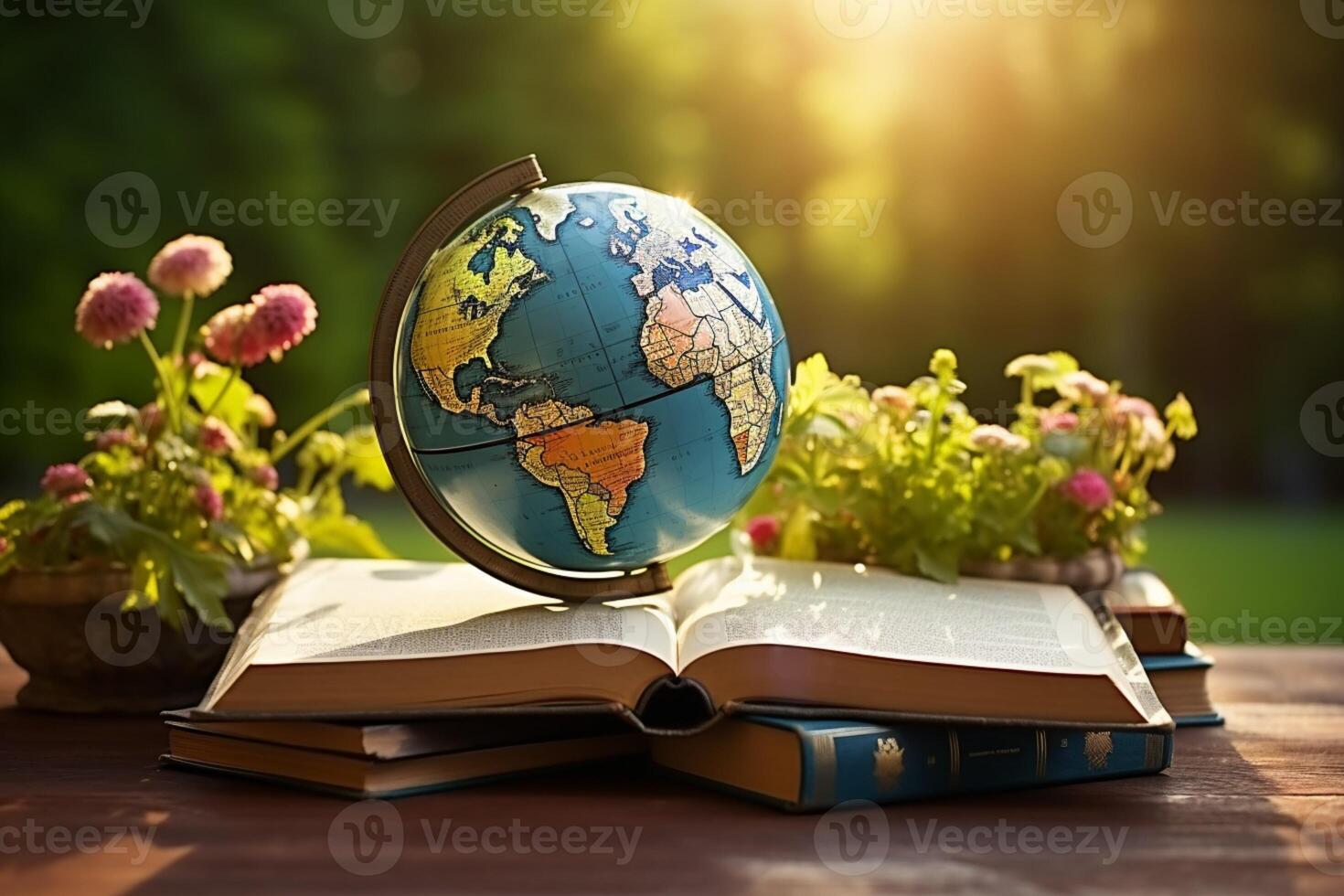 AI generated Globe and books A symbol of global knowledge and education