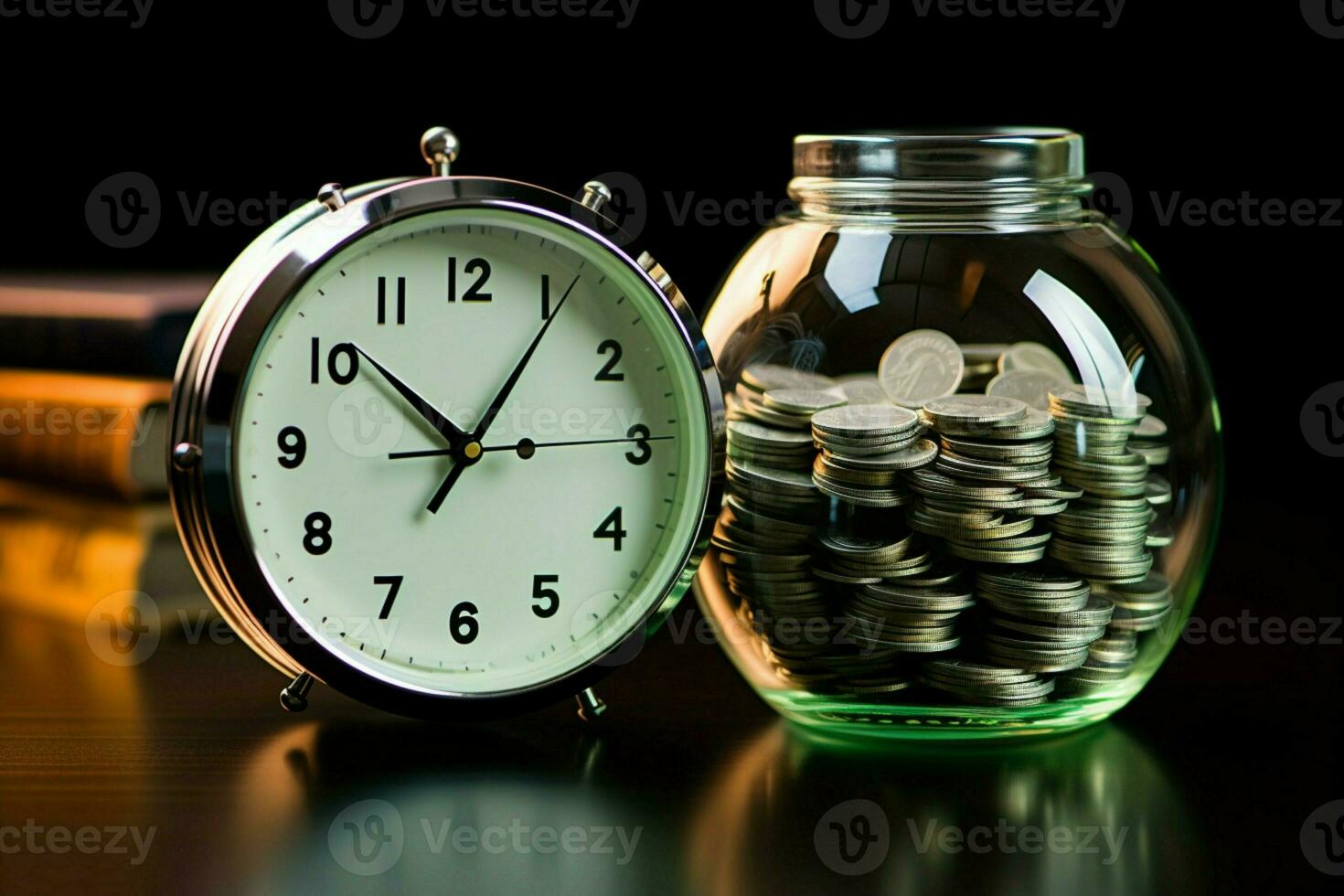 AI generated Glass jar filled with dollar bills, representing money savings photo