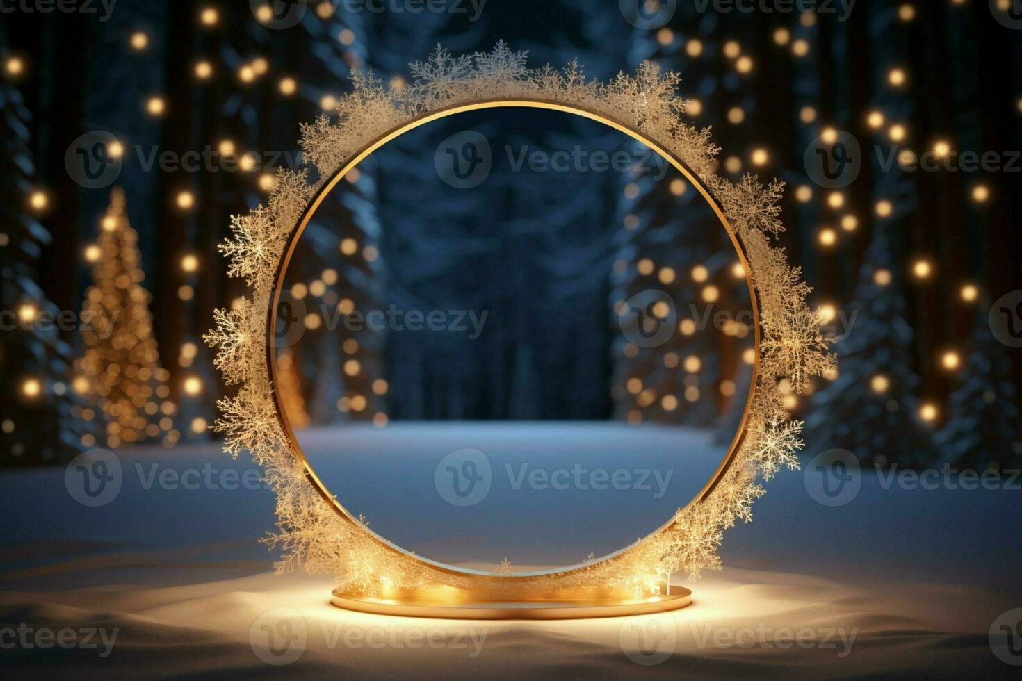 ai generado esmeradamente diseñado 3d circulo marco antecedentes Perfecto para alegre Navidad y contento nuevo año ai generado foto