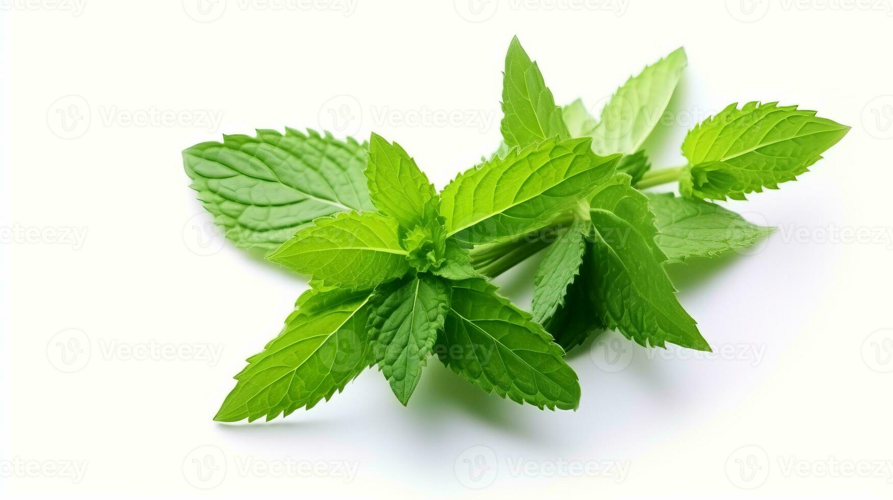 AI generated a bunch of fresh green mint leaves isolated on a white background. photo