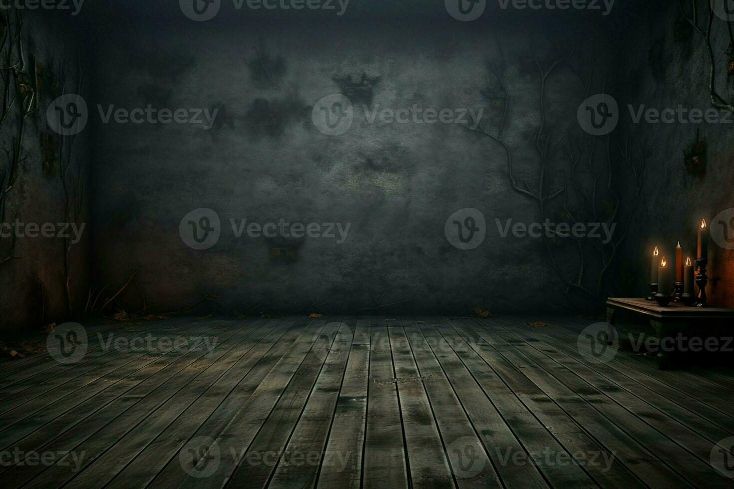 AI generated Haunting Halloween Dark horror background sets a mysterious stage with wooden planks AI Generated photo