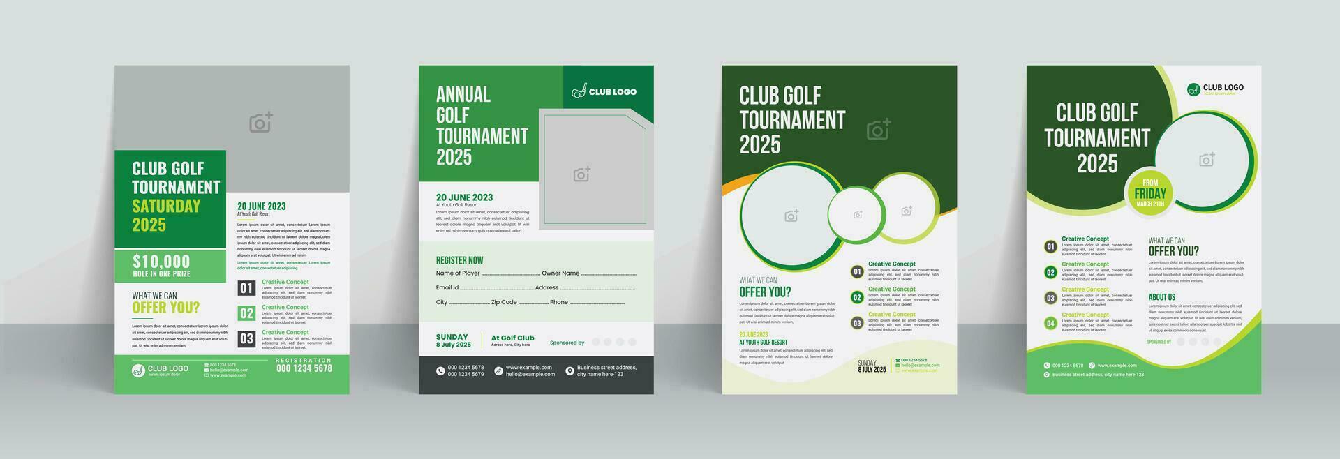 Golf tournament flyer template with sports event poster and annual brochure cover design vector