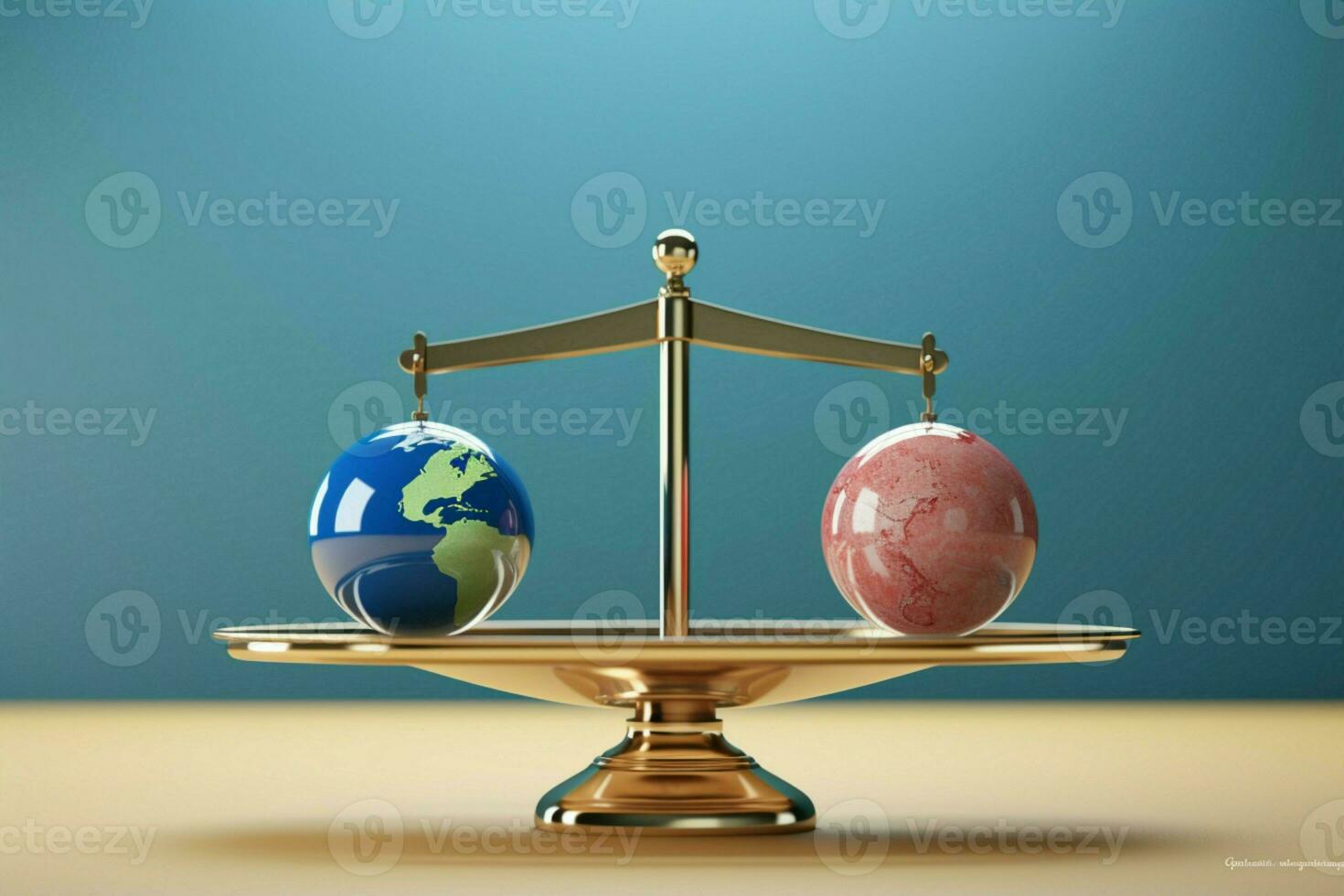 AI generated 3D illustration Earth globe vs heart on scales, balancing life photo