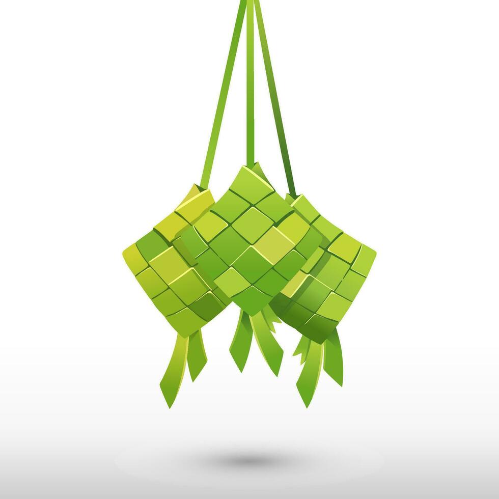 ketupat tradicional ramadhan y eid Mubarak platos vector ilustración