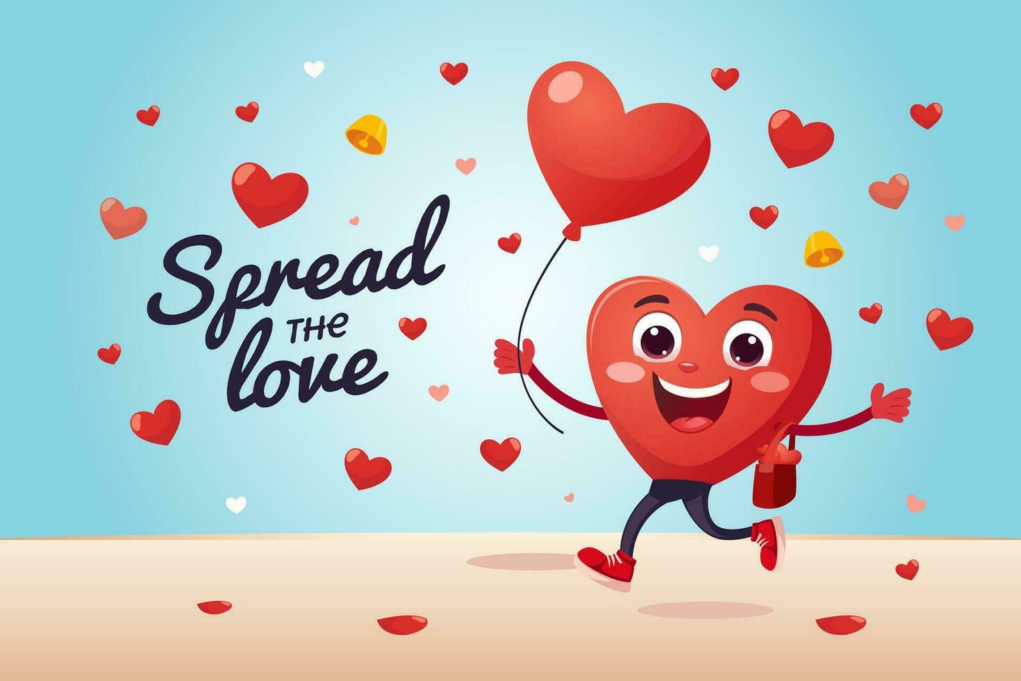 Joyful Heart cartoon holding balloon spreading love valentines banner template vector