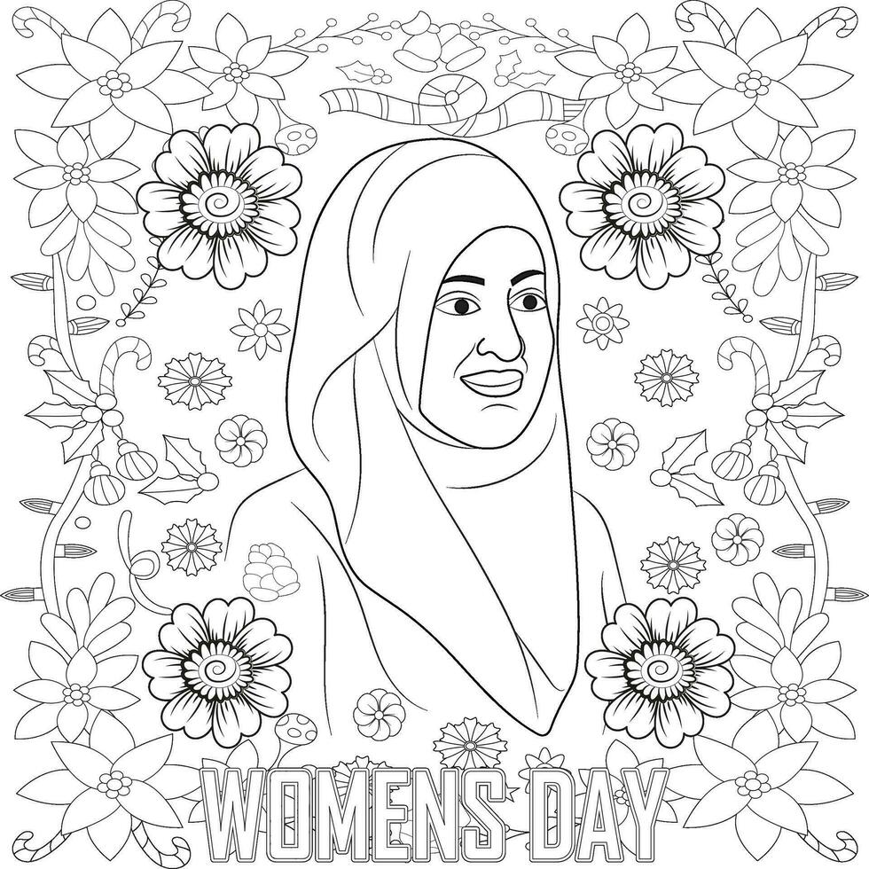 World womens day adults coloring page vector