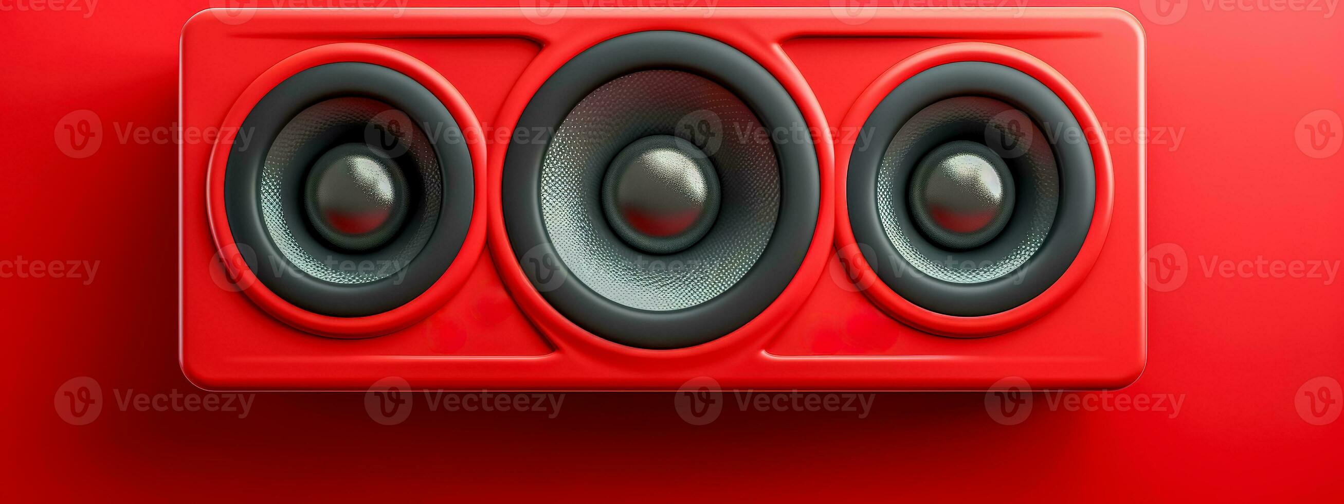 ai generado dinámica rojo altavoz en un vibrante antecedentes foto