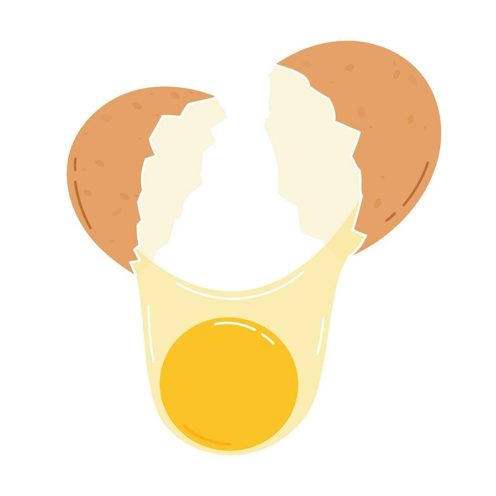 Cracked egg with yolk. Flat vector illustration isolated on white background