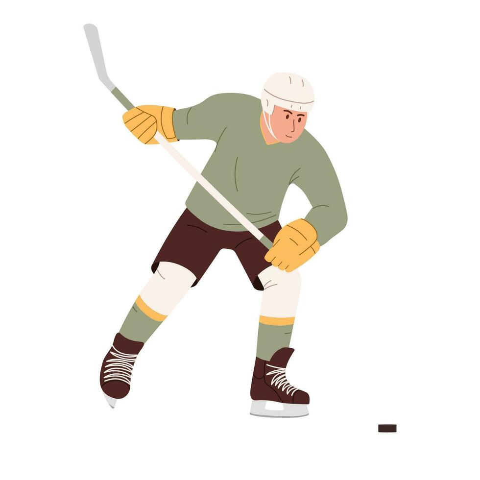 Hockey player in action. Flat vector illustration isolated on white background