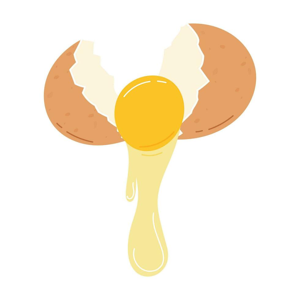 Broken egg with yolk. Flat vector illustration isolated on white background