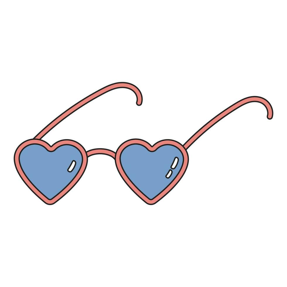 Heart shaped hippie retro glasses. Icon of glasses for Valentine day, love symbol. vector