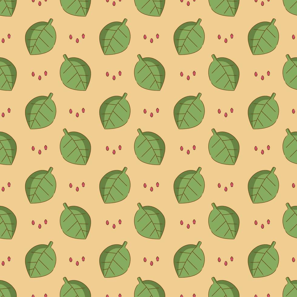 Seamless pattern with leaves and raindrops. Cartoon doodle illustration. vector