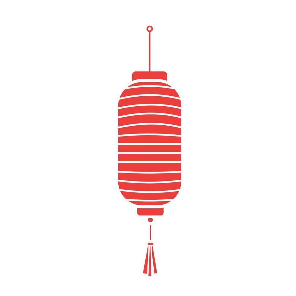 Chinese lantern long vertical shape vector icon illustration with red colored shadow silhouette isolated on plain white background. Lunar chinese new year themed drawing.