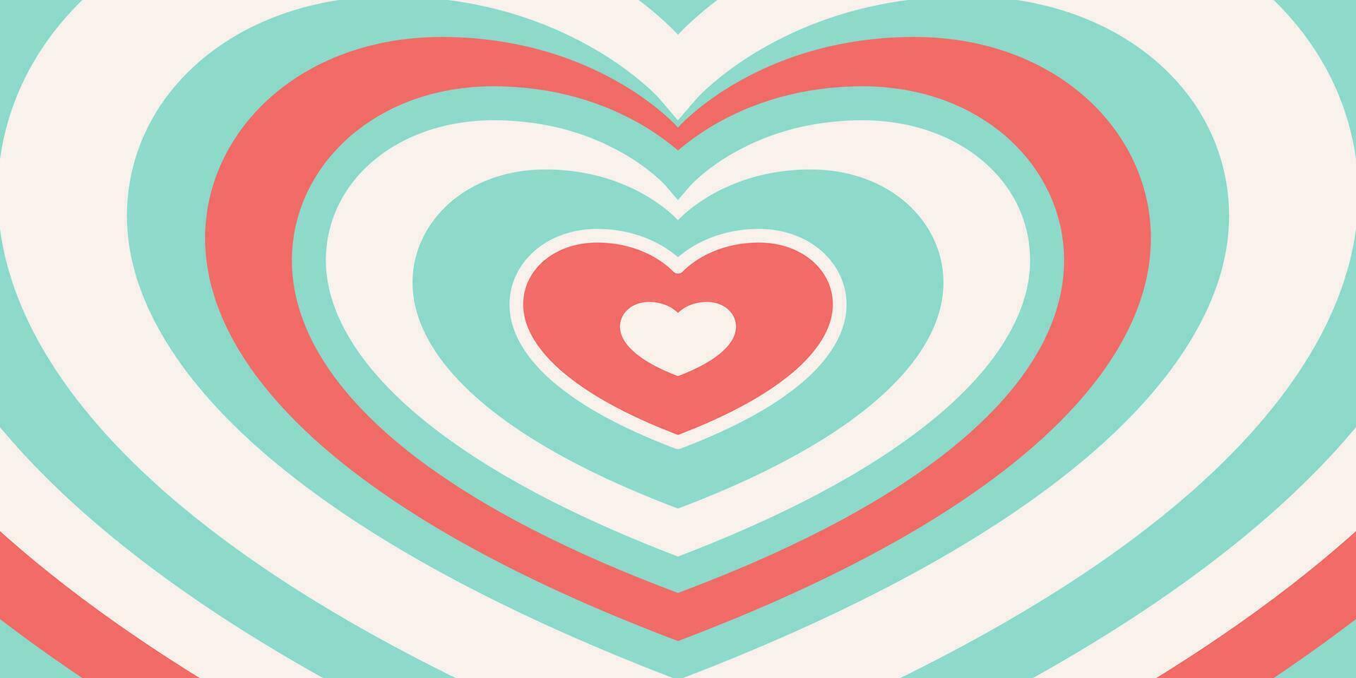 Vector Tunnel of Romantic Hearts in Red and Green Colors. A Retro Background in the Trendy Style of the 70s and 80s.