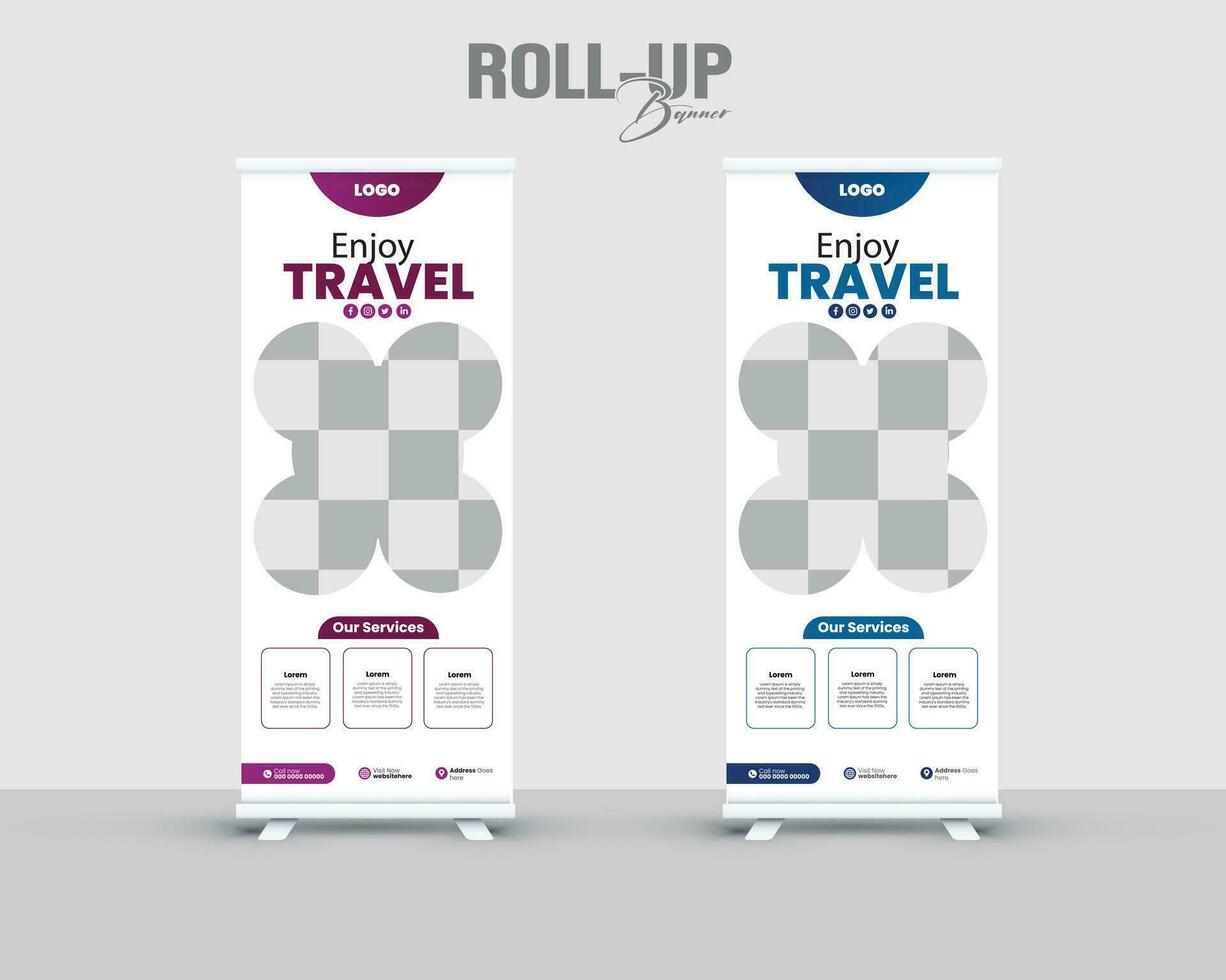 Travel roll-up banner design vector premium pro