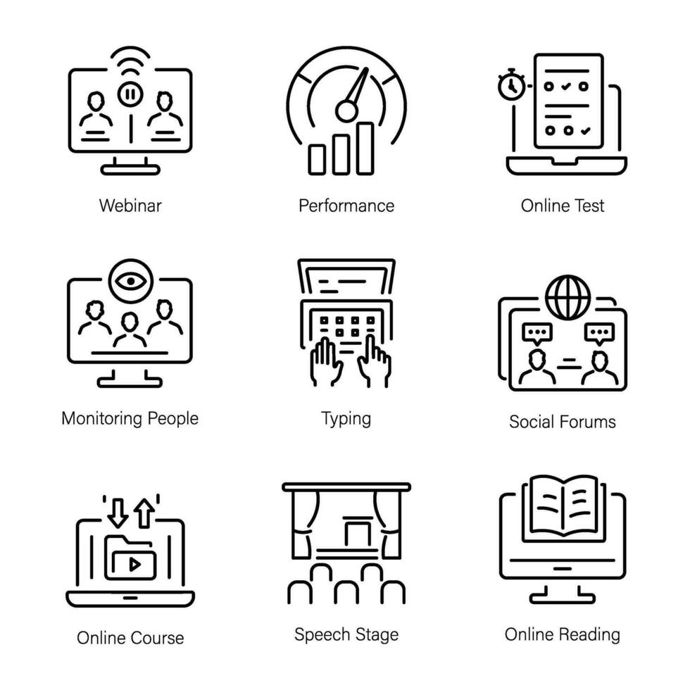 Linear Icon Set Depicting Online Trainings vector