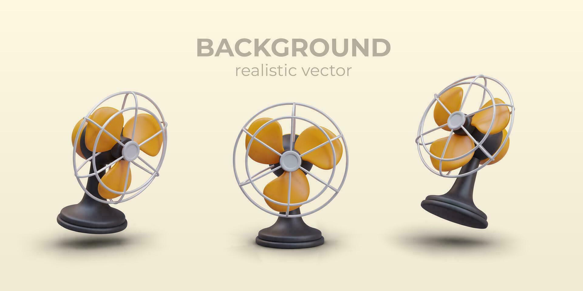Set of classic portable table fans. Household electrical appliance for air cooling in heat vector