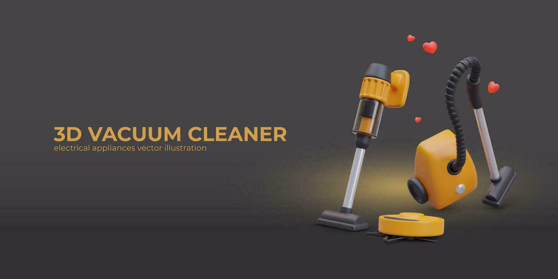 Electric household tools for cleaning. Different types of modern vacuum cleaners vector