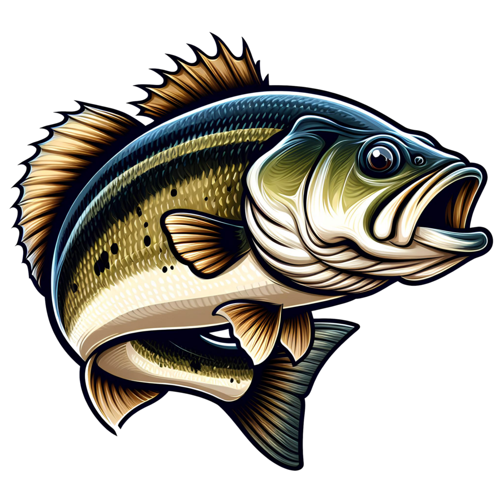 AI generated Big bass fish cartoon on transparent background png