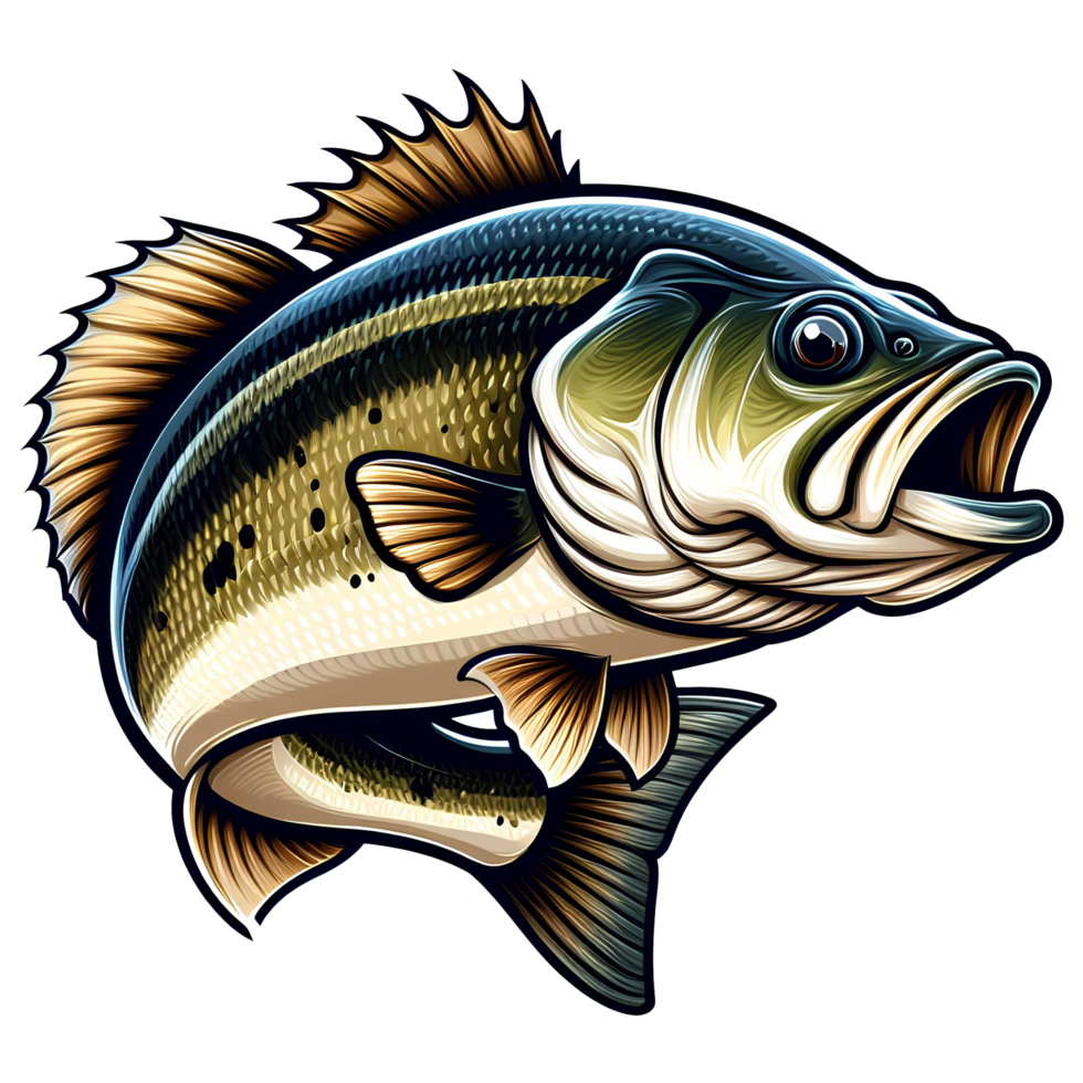 AI generated Big bass fish cartoon on transparent background png