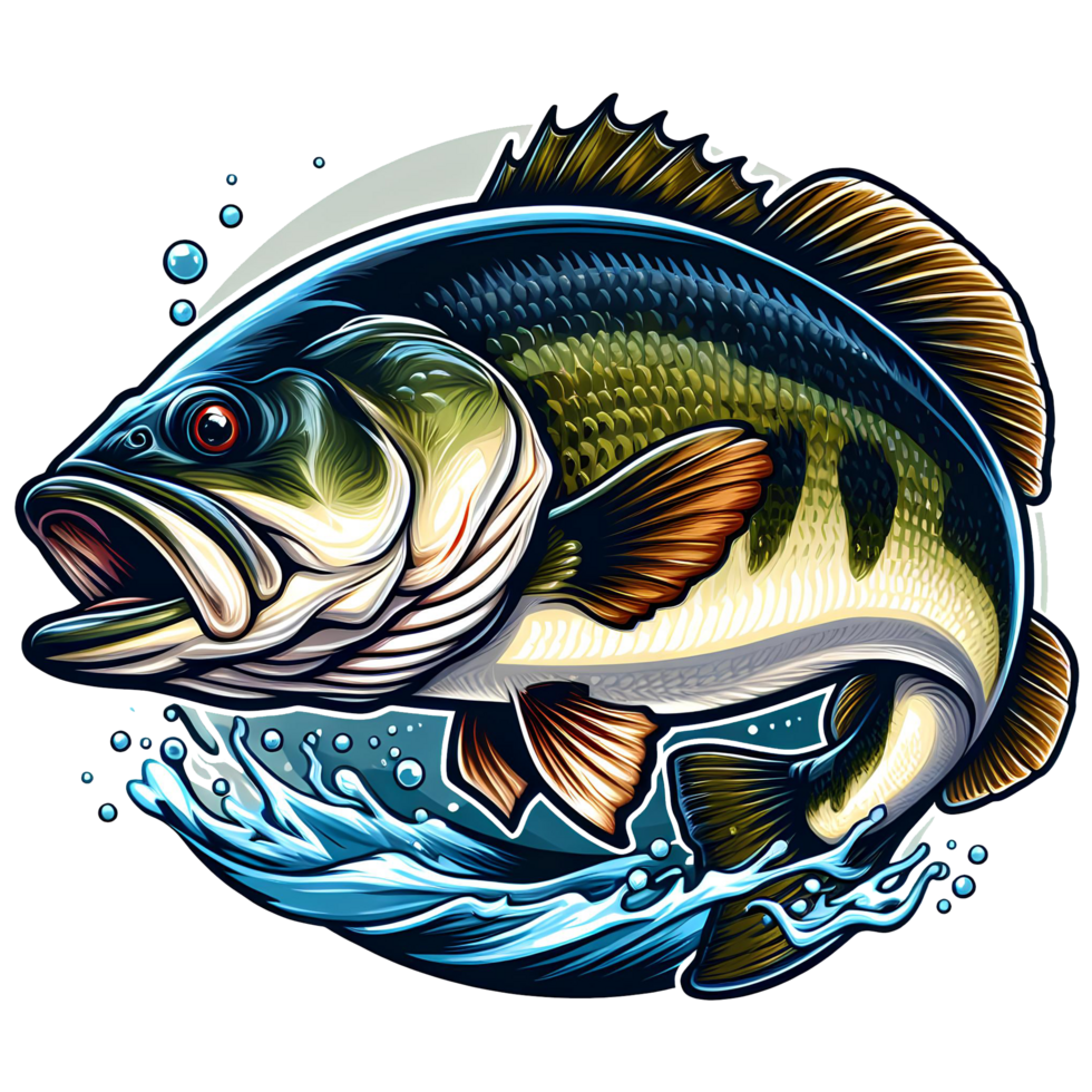 AI generated Big bass fish cartoon on transparent background png