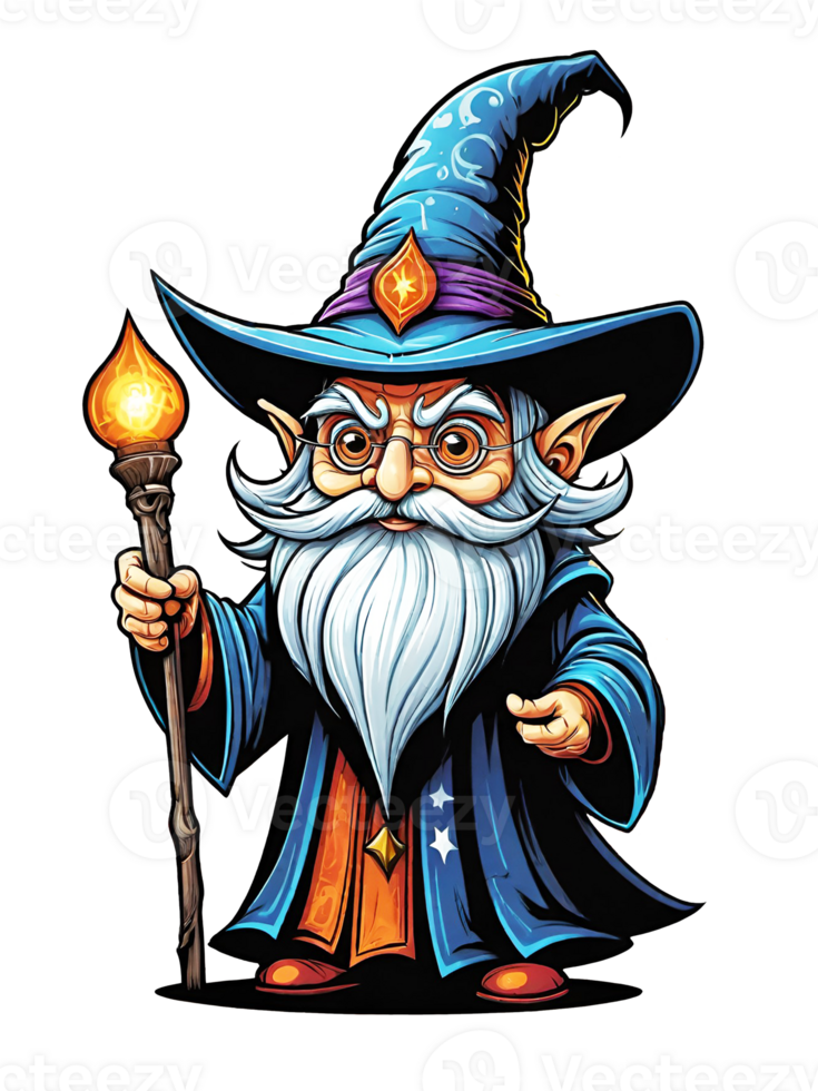 AI generated Wizard cartoon character design illustration on transparent background png