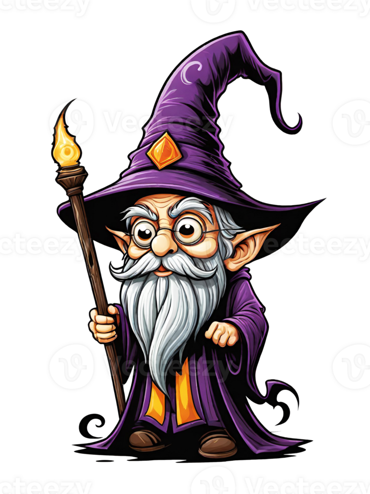 AI generated Wizard cartoon character design illustration on transparent background png