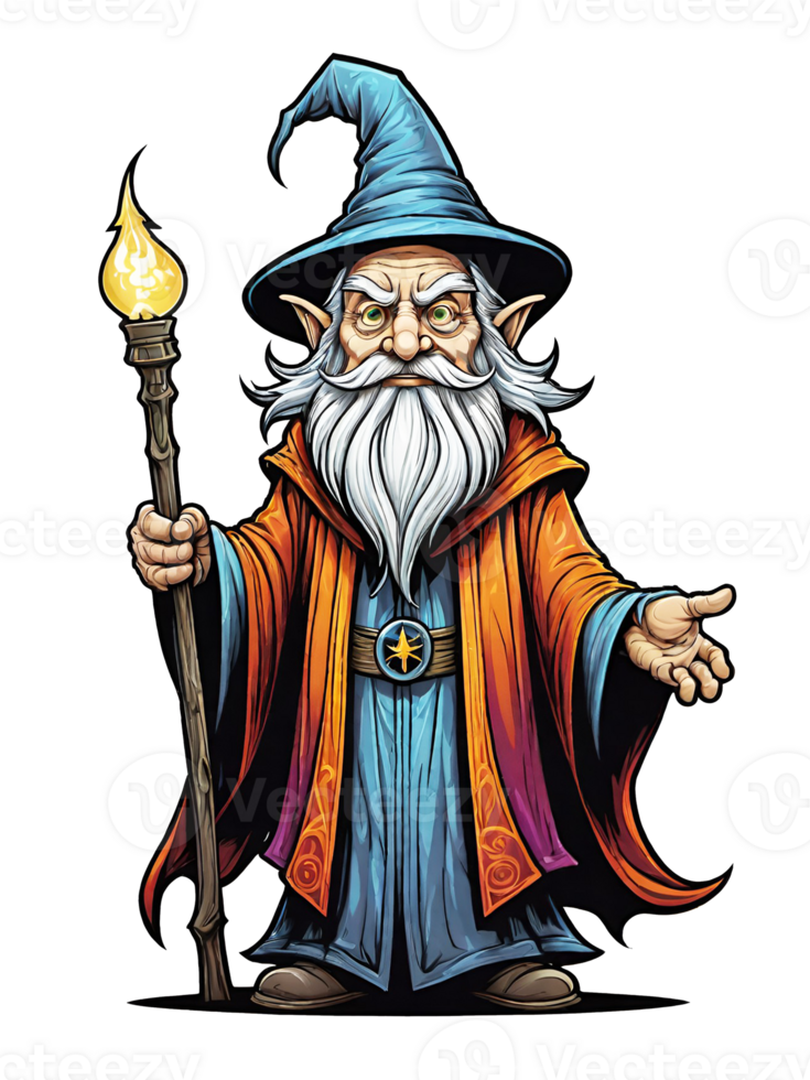 AI generated Wizard cartoon character design illustration on transparent background png