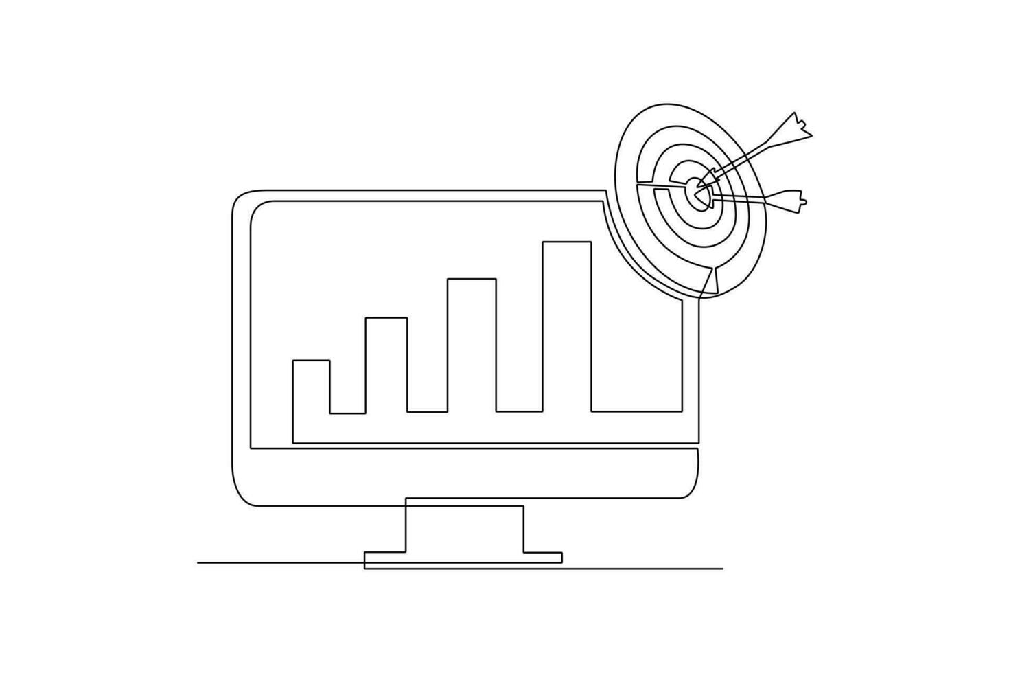 One continuous line drawing of Business performance analysis, benchmark metrics audit concept. Doodle vector illustration in simple linear style.