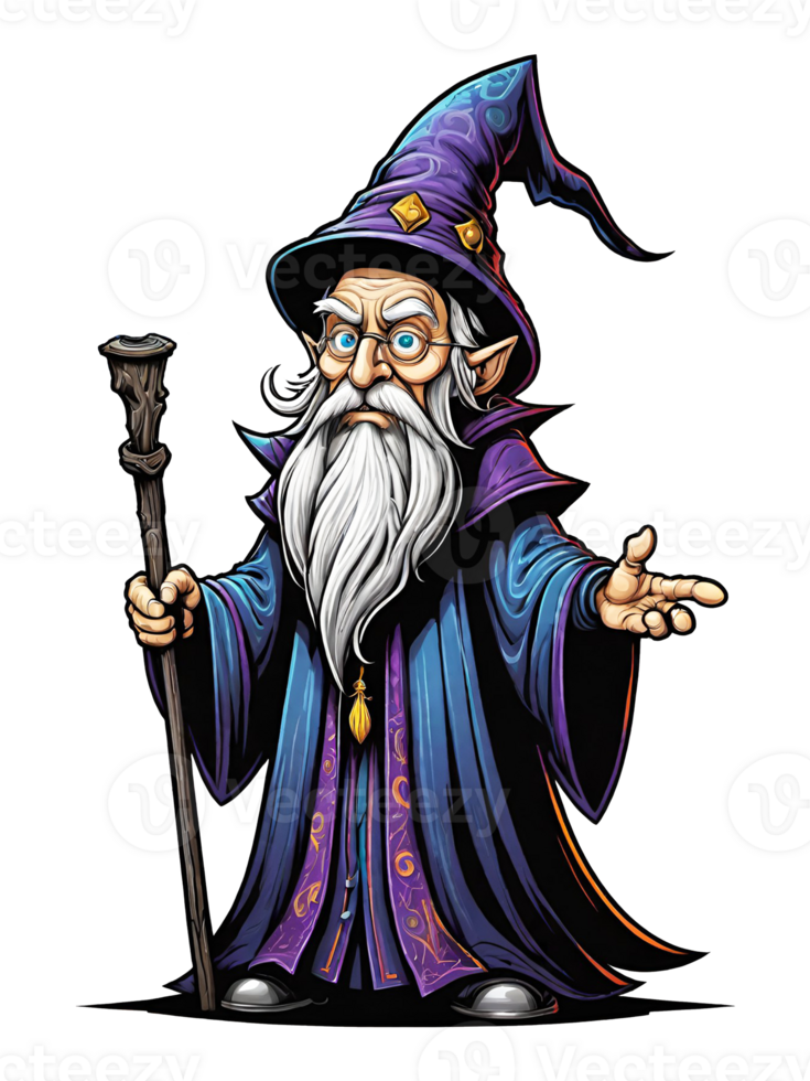 AI generated Wizard cartoon character design illustration on transparent background png