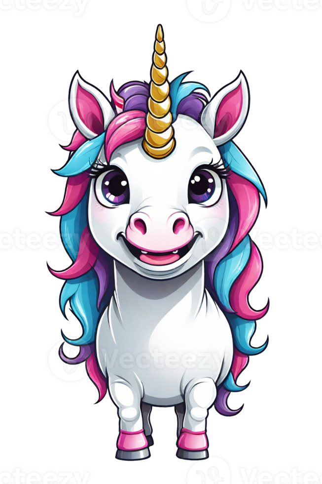 ai generado linda dibujos animados unicornio aislado en transparente antecedentes png