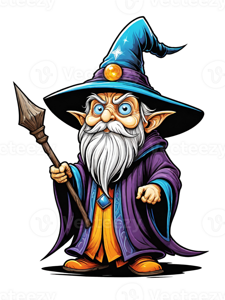 AI generated Wizard cartoon character design illustration on transparent background png