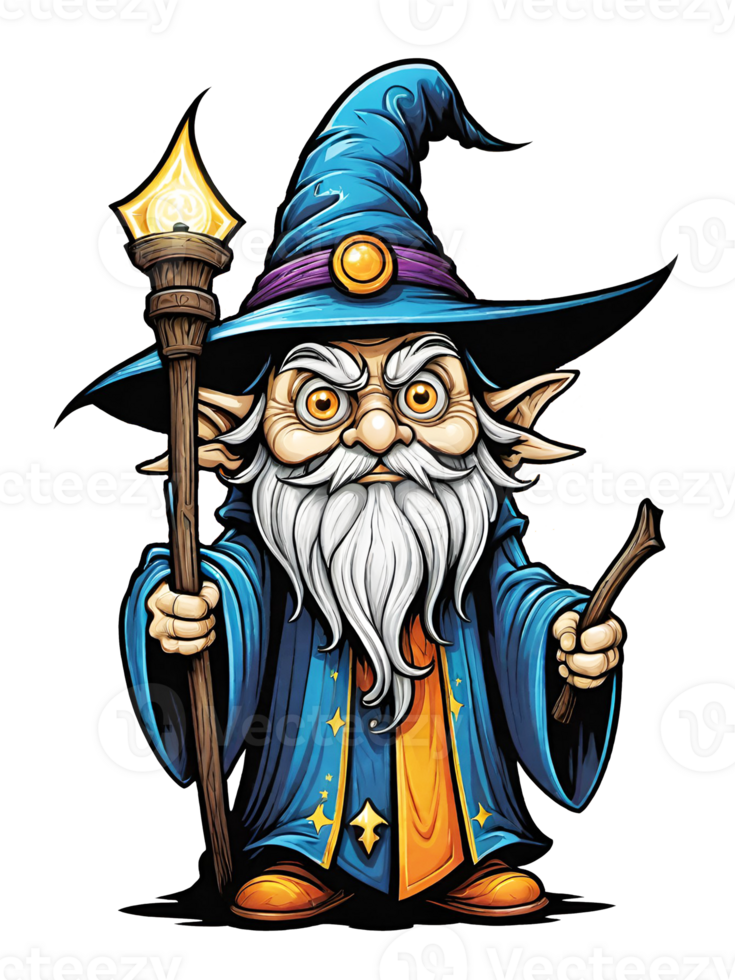 AI generated Wizard cartoon character design illustration on transparent background png