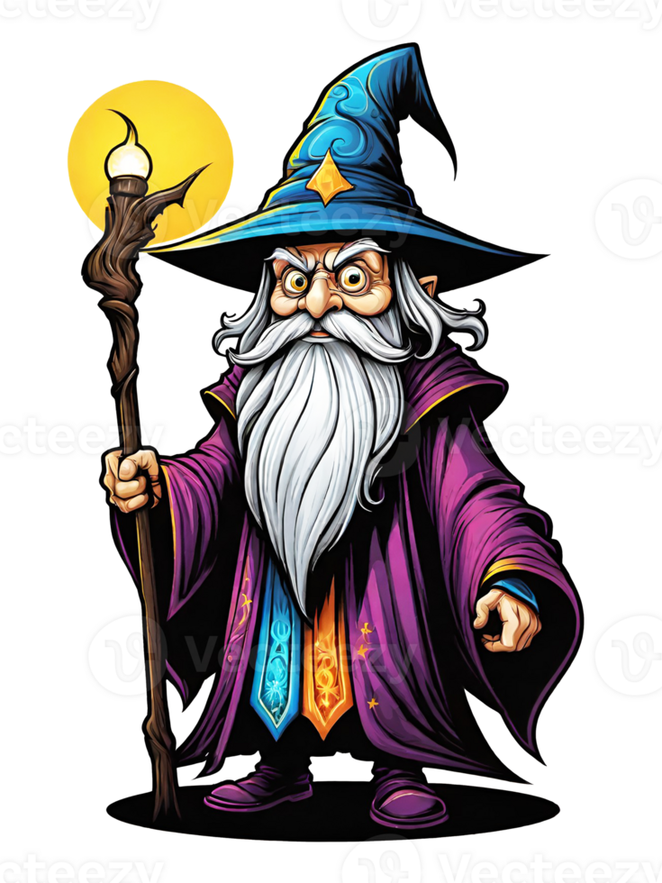 AI generated Wizard cartoon character design illustration on transparent background png