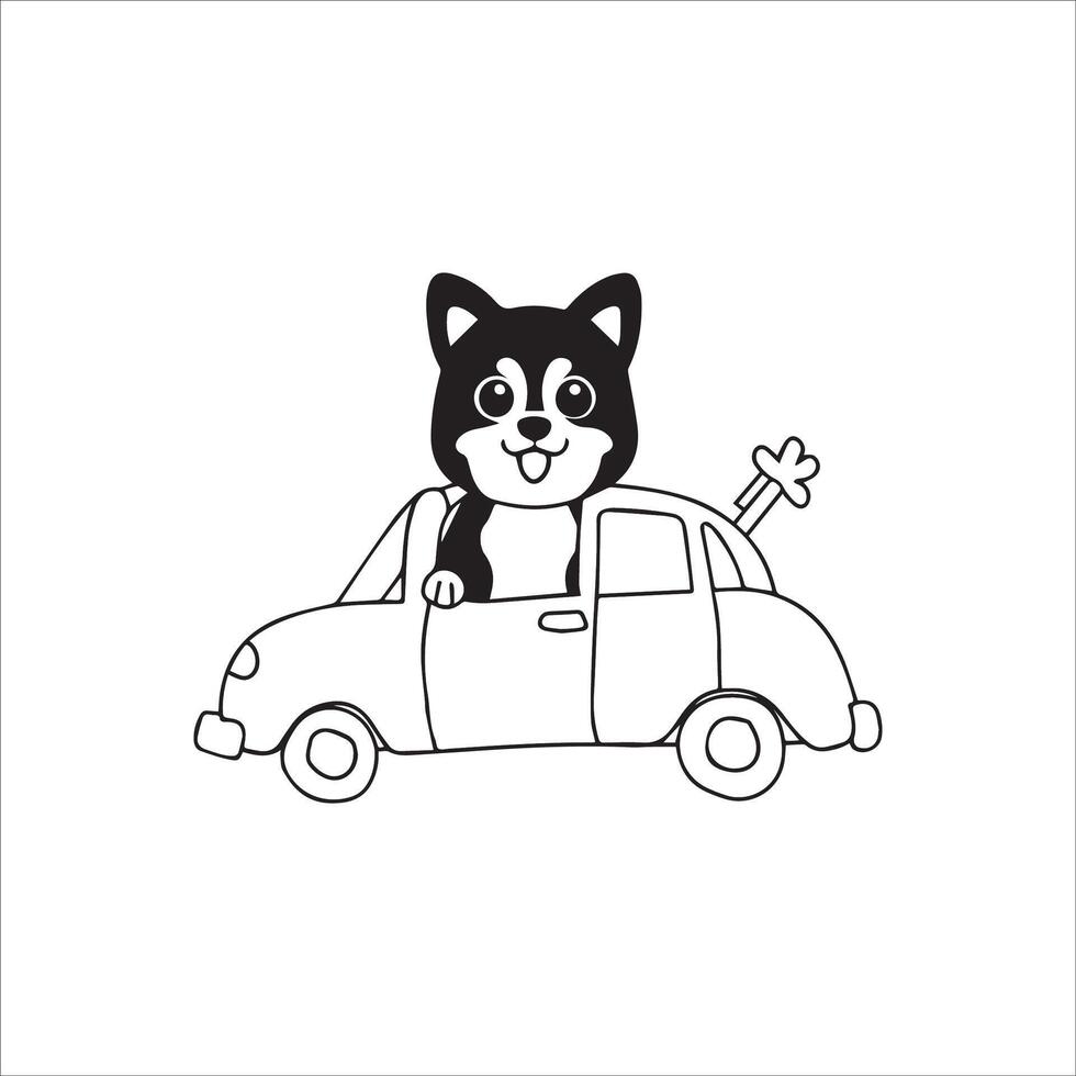 Animal outline for cute dog on a car vector