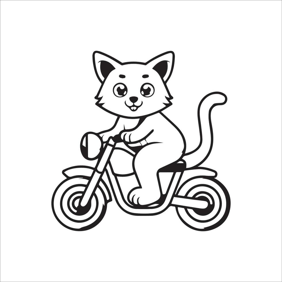 Animal outline for cute cat on a motorcycle vector