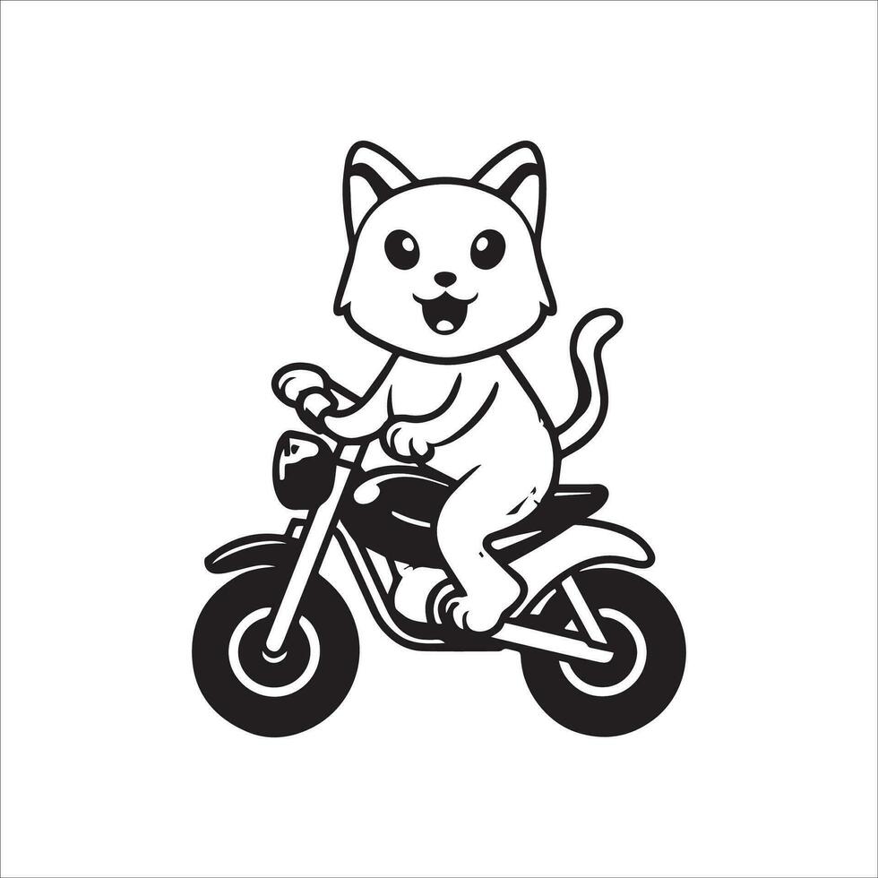 Animal outline for cute cat on a motorcycle vector