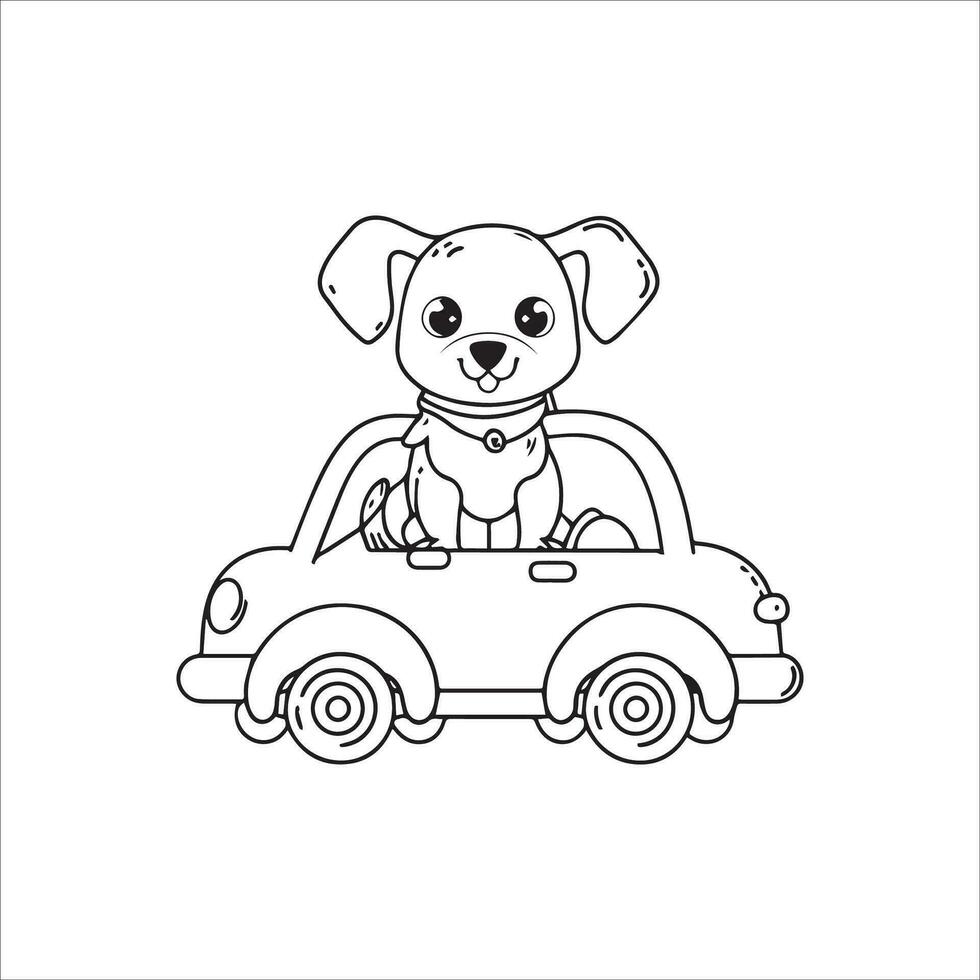 animal contorno para linda perro en un coche vector