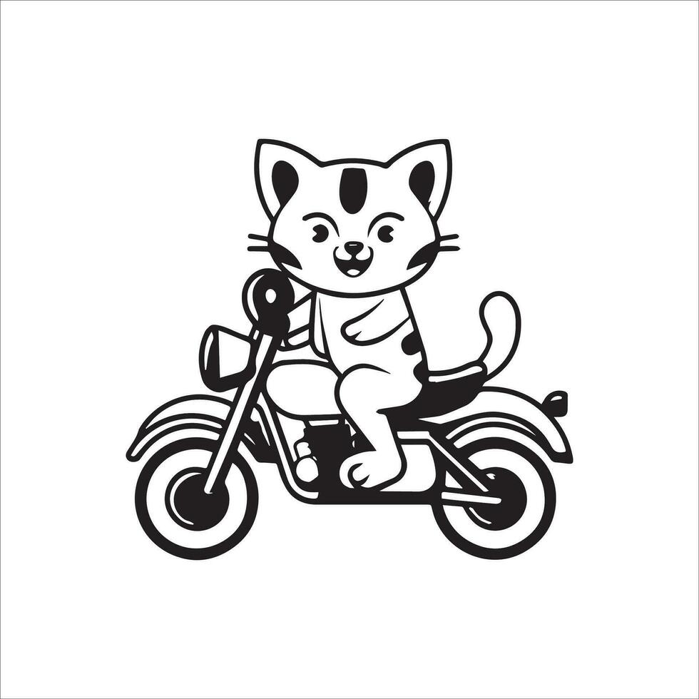 Animal outline for cute cat on a motorcycle vector