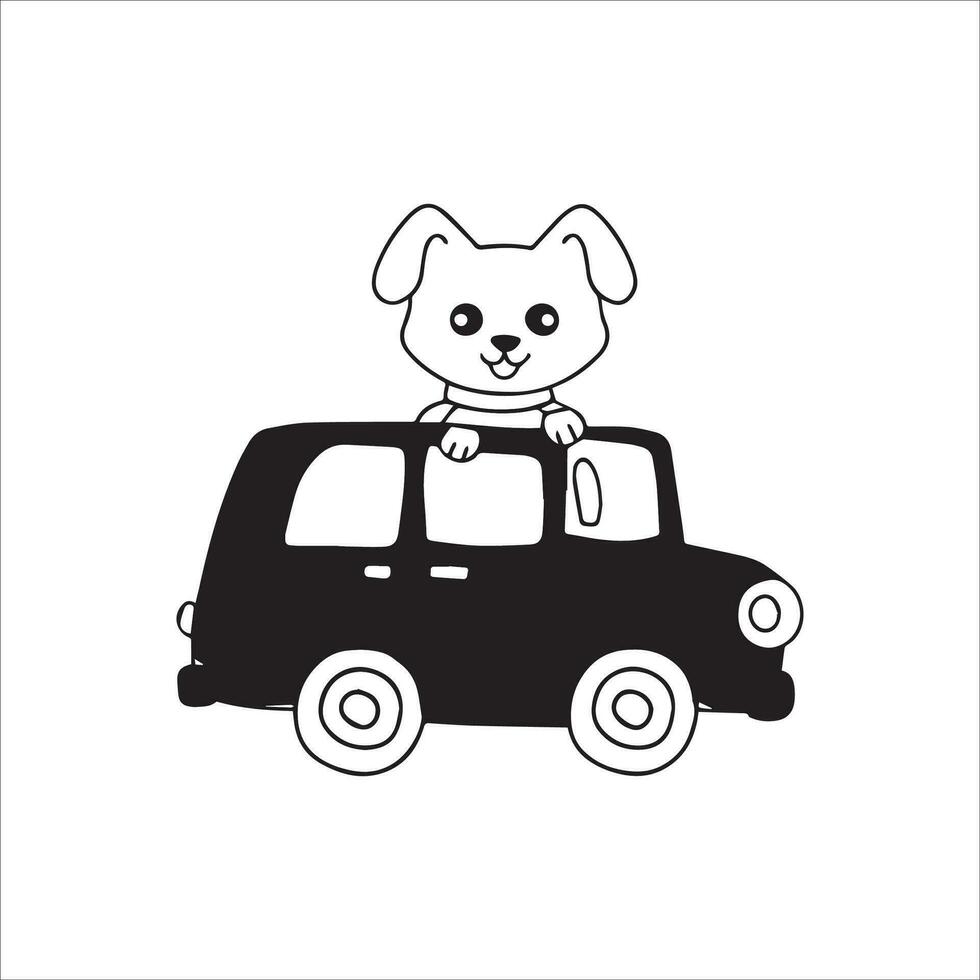Animal outline for cute dog on a car vector