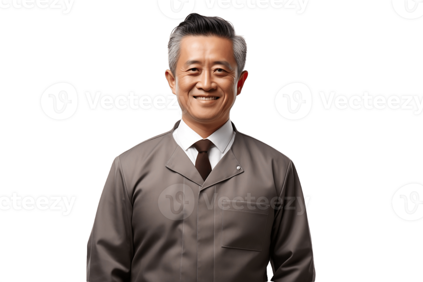 AI generated Smiling Waiter in Half-Body View on Transparent Background. AI png