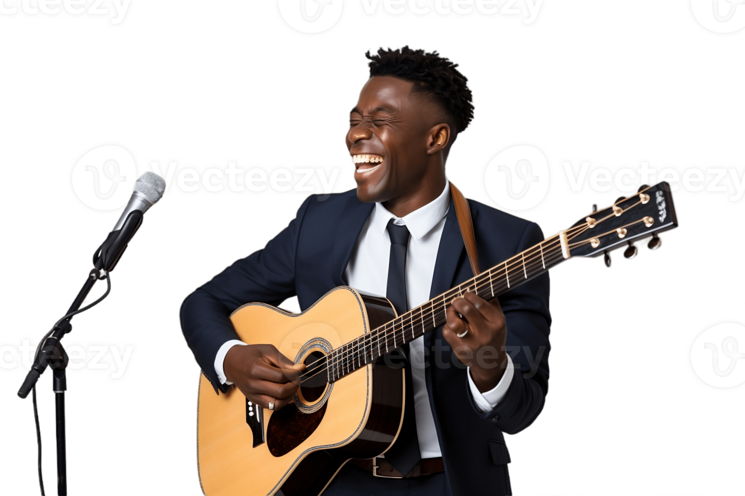 AI generated Half Body Musician Smiling with Microphone on Transparent Background. AI png